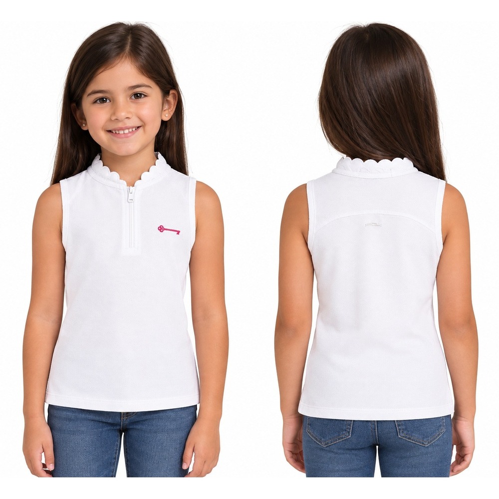 RLX Ralph Lauren Polo Girls Size M White Scalloped Quarter-Zip Sleeveless